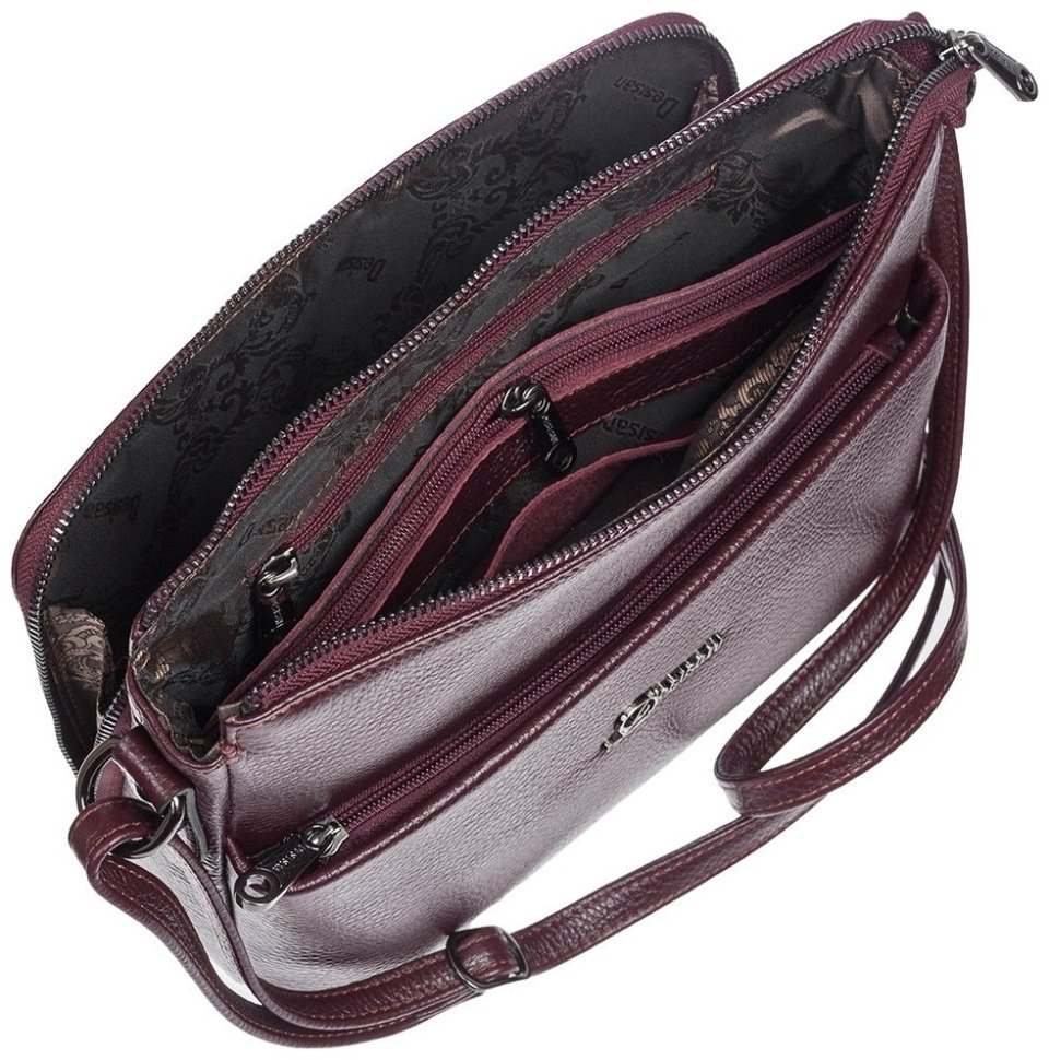 Вместительная женская сумка из кожи флотар на плечо Desisan 107430 бордового цвета modnotak фото №4