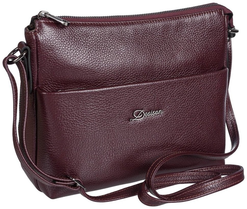 Вместительная женская сумка из кожи флотар на плечо Desisan 107430 бордового цвета modnotak фото №5