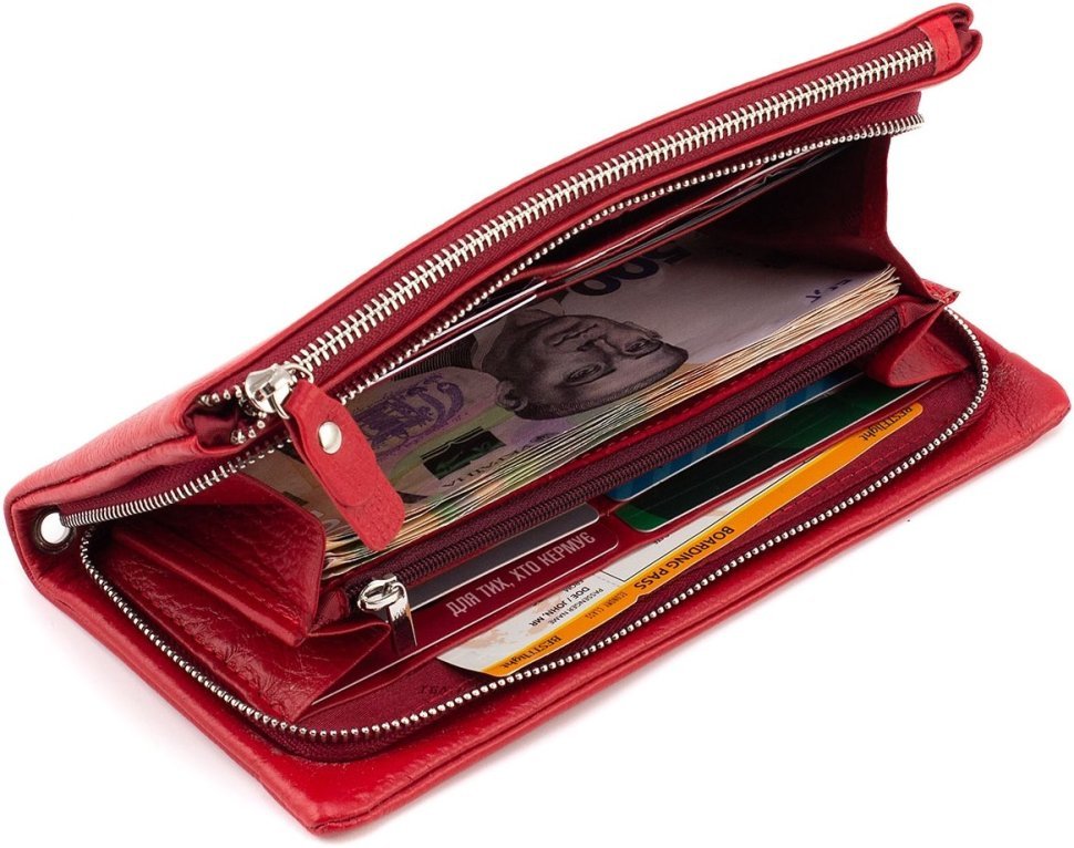 Шкіряний жіночий гаманець-клатч червоного кольору ST Leather 1767430