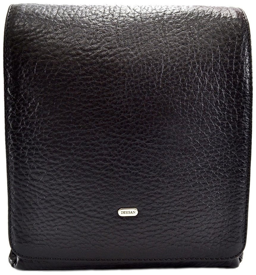 Мужская кожаная сумка планшет с большим клапаном на магнитах DESISAN 107630 черный modnotak фото №1