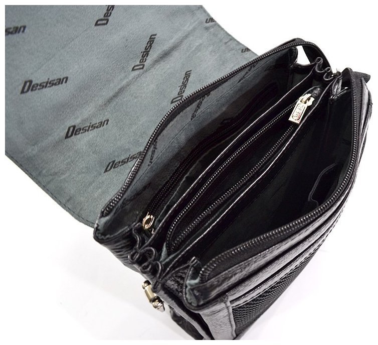 Мужская кожаная сумка планшет с большим клапаном на магнитах DESISAN 107630 черный modnotak фото №2