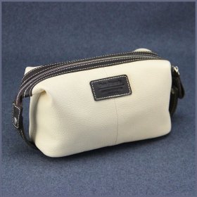 Шкіряна косметичка молочного кольору на блискавці Tom Stone 77730