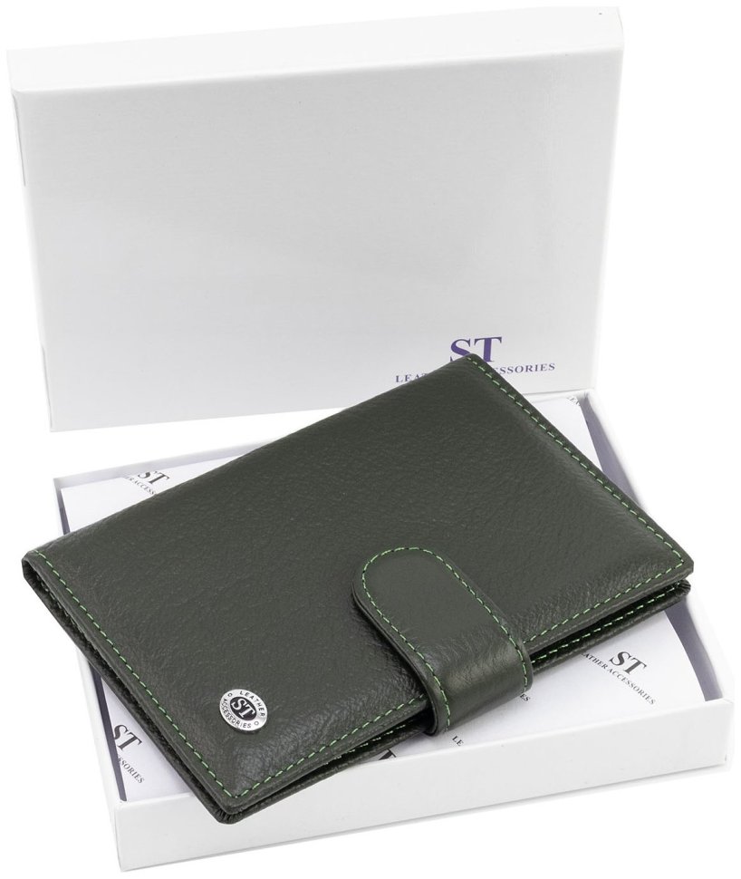 Обложка кожаная для паспорта + отделения для карточек ST Leather 97730 зеленого цвета фото №6 Обложка кожаная для паспорта + отделения для карточек ST Leather 97730 зеленого цвета modnotak фото №6