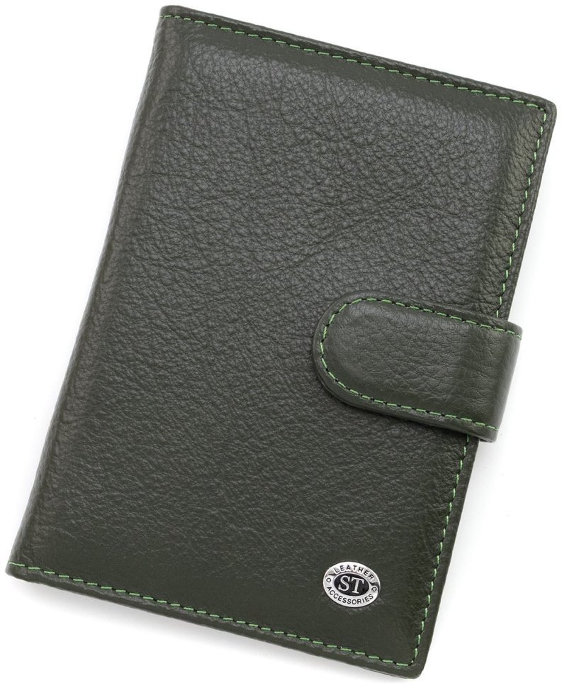 Обложка кожаная для паспорта + отделения для карточек ST Leather 97730 зеленого цвета фото №1 Обложка кожаная для паспорта + отделения для карточек ST Leather 97730 зеленого цвета modnotak фото №1