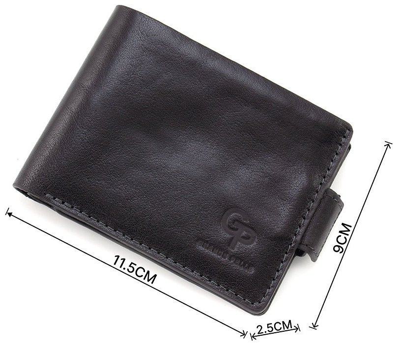 Мужское портмоне из высококачественной кожи черного цвета без монетницы Grande Pelle 67830