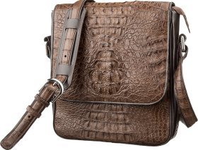 Шкіряна чоловіча сумка коричневого кольору з крокодила CROCODILE LEATHER (024-18262)