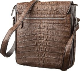 Шкіряна чоловіча сумка коричневого кольору з крокодила CROCODILE LEATHER (024-18262)