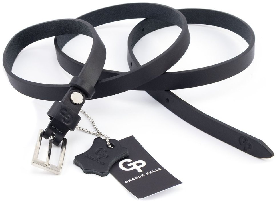 Вузький шкіряний жіночий ремінь 1.3 см Grande Pelle 15084 чорного кольору modnotak фото №3