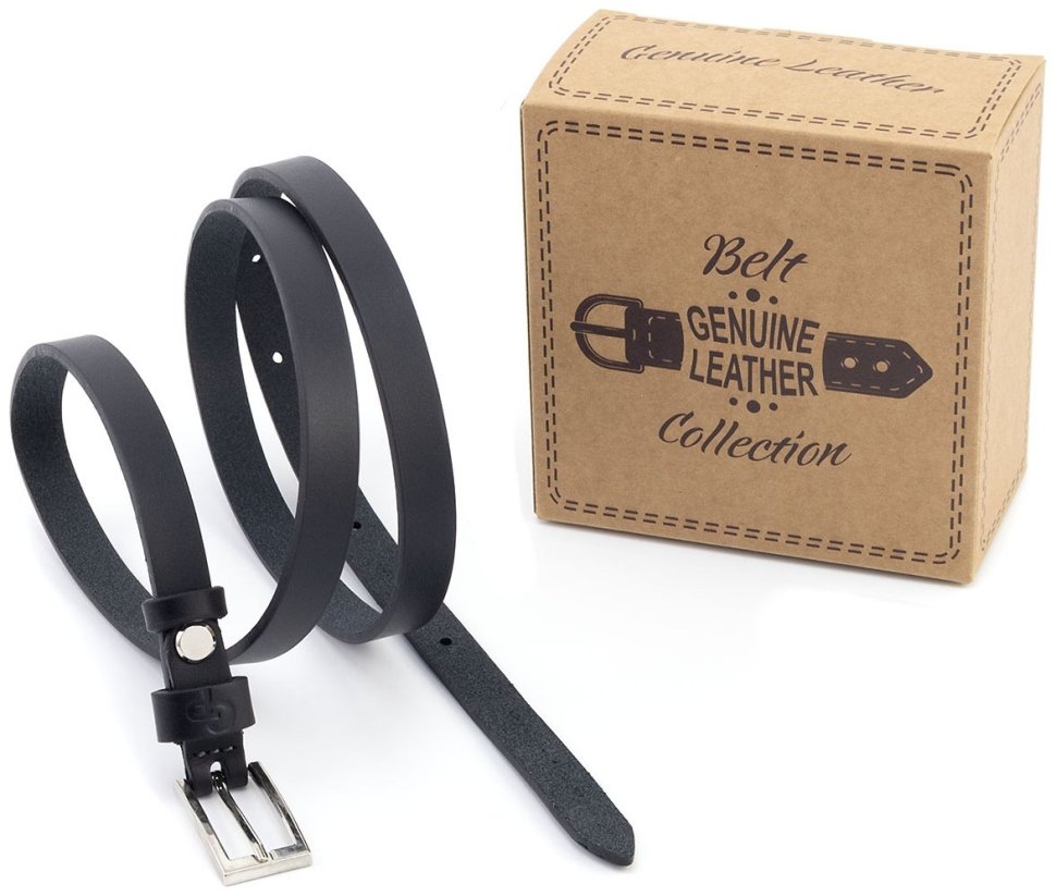 Вузький шкіряний жіночий ремінь 1.3 см Grande Pelle 15084 чорного кольору modnotak фото №4