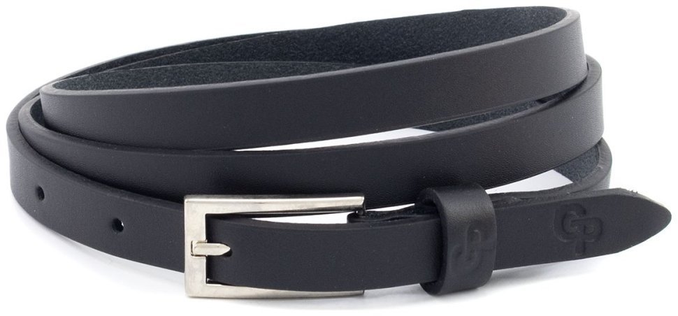 Вузький шкіряний жіночий ремінь 1.3 см Grande Pelle 15084 чорного кольору modnotak фото №1