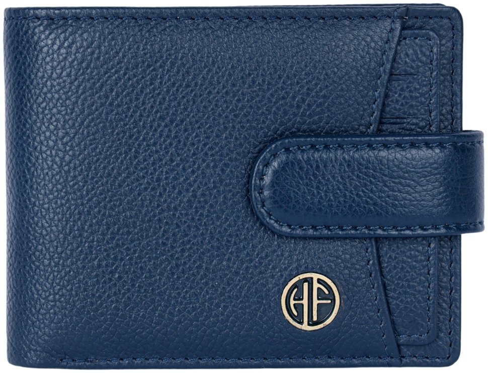 Классический кожаный мужской кошелек на кнопке с блоком для карт Hammonds Flycatcher HF502 синего цвета 108030 modnotak фото №1