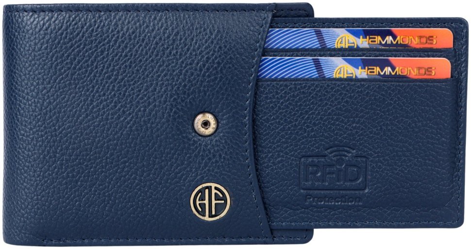 Классический кожаный мужской кошелек на кнопке с блоком для карт Hammonds Flycatcher HF502 синего цвета 108030 modnotak фото №2