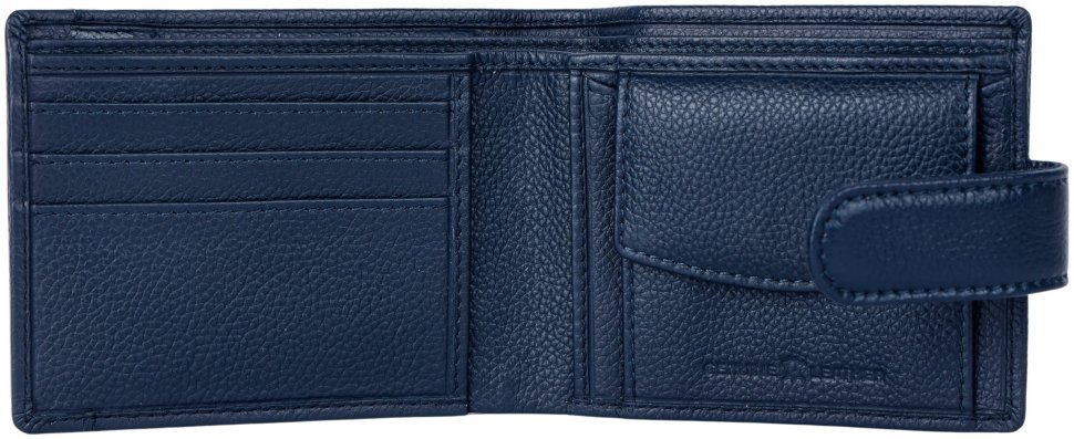 Классический кожаный мужской кошелек на кнопке с блоком для карт Hammonds Flycatcher HF502 синего цвета 108030 modnotak фото №4