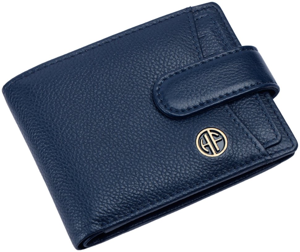 Классический кожаный мужской кошелек на кнопке с блоком для карт Hammonds Flycatcher HF502 синего цвета 108030 modnotak фото №6