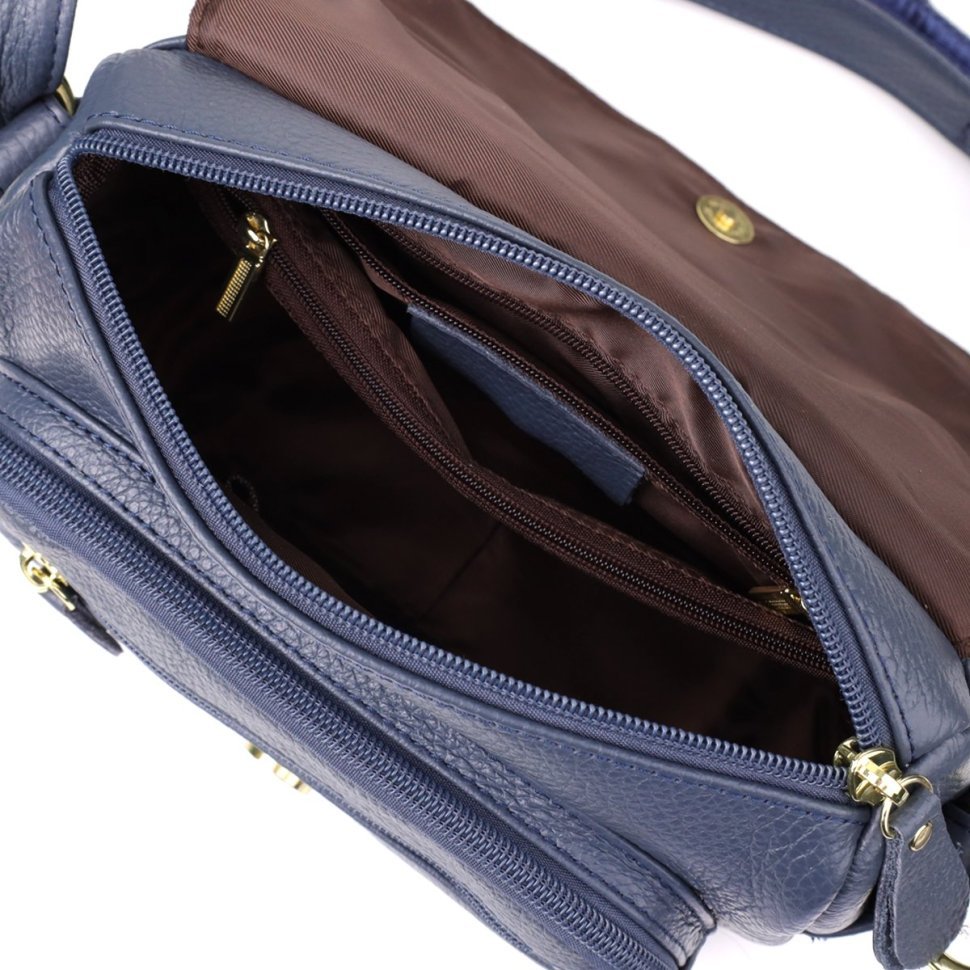 Повседневная женская сумка из фактурной кожи синего цвета через плечо Vintage 98130 фото №8 Повседневная женская сумка из фактурной кожи синего цвета через плечо Vintage 98130 modnotak фото №8