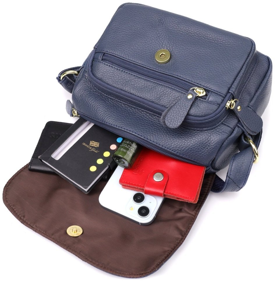 Повседневная женская сумка из фактурной кожи синего цвета через плечо Vintage 98130 фото №10 Повседневная женская сумка из фактурной кожи синего цвета через плечо Vintage 98130 modnotak фото №10