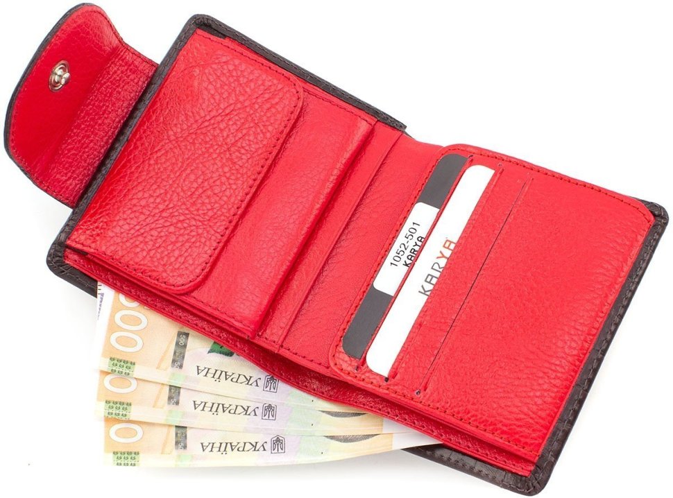 Коричнево-червоний гаманець подвійного складання з натуральної шкіри KARYA (1052-501)