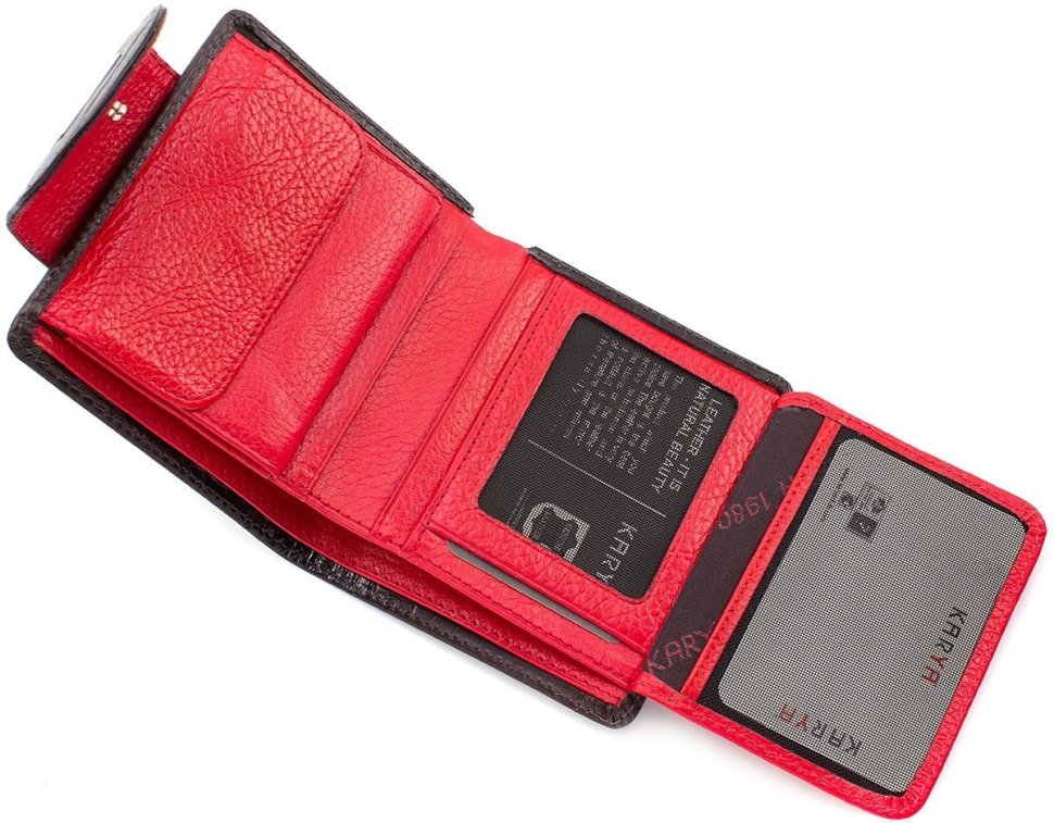 Коричнево-червоний гаманець подвійного складання з натуральної шкіри KARYA (1052-501)