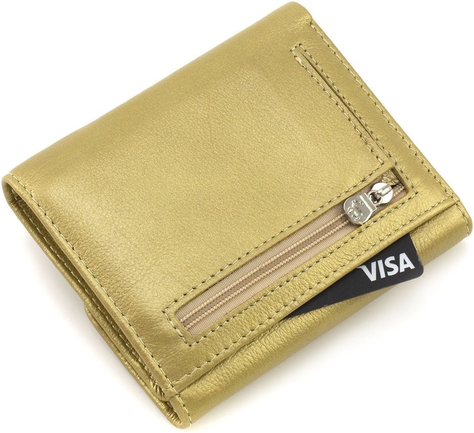 Золотий жіночий гаманець невеликого розміру з натуральної шкіри Marco Coverna 68630