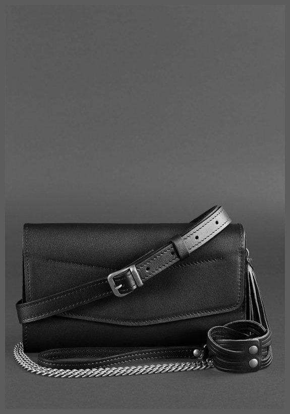 Женская черная сумка из натуральной кожи на пояс или через плечо BlankNote Элис 78829