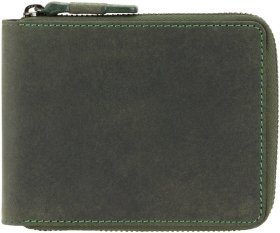 Зеленое мужское портмоне из винтажной кожи на молнии Visconti Bullet 69030