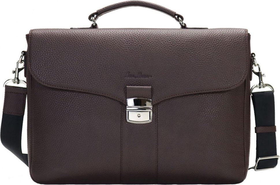 Большой мужской портфель коричневого цвета из фактурной кожи Issa Hara (27062)