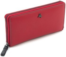 Червоний жіночий гаманець великого розміру з натуральної шкіри на блискавці Visconti 69130