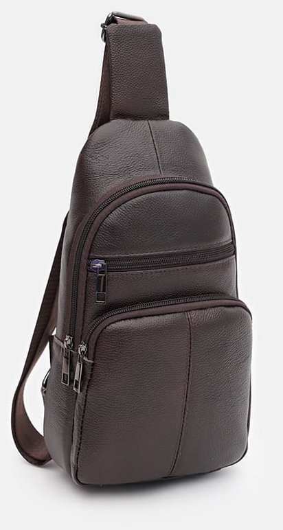 Практичный кожаный мужской рюкзак слинг через плечо Keizer 89130 Коричневый фото №2 Практичный кожаный мужской рюкзак слинг через плечо Keizer 89130 Коричневый modnotak фото №2