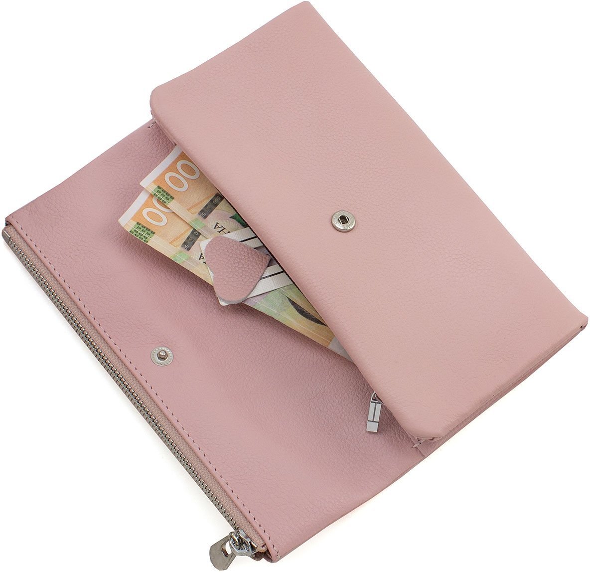 Світло-рожевий гаманець з натуральної шкіри флотар на кнопці ST Leather (15396)