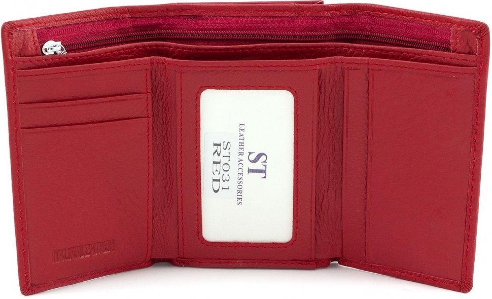 Маленький жіночий гаманець потрійного складання з натуральної червоної шкіри ST Leather (15351)