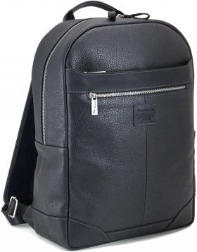 Чорний чоловічий місткий рюкзак з натуральної шкіри на блискавці Tom Stone (10951)