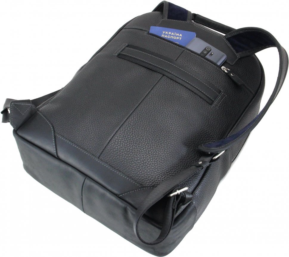 Черный мужской вместительный рюкзак из натуральной кожи на молнии Tom Stone (10951)