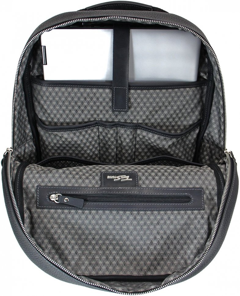 Черный мужской вместительный рюкзак из натуральной кожи на молнии Tom Stone (10951)