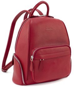 Місткий жіночий шкіряний рюкзак червоного кольору на блискавці KARYA 69730