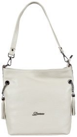 Вместительная кожаная женская сумка белого цвета Desisan 80131