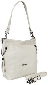 Вместительная кожаная женская сумка белого цвета Desisan 80131