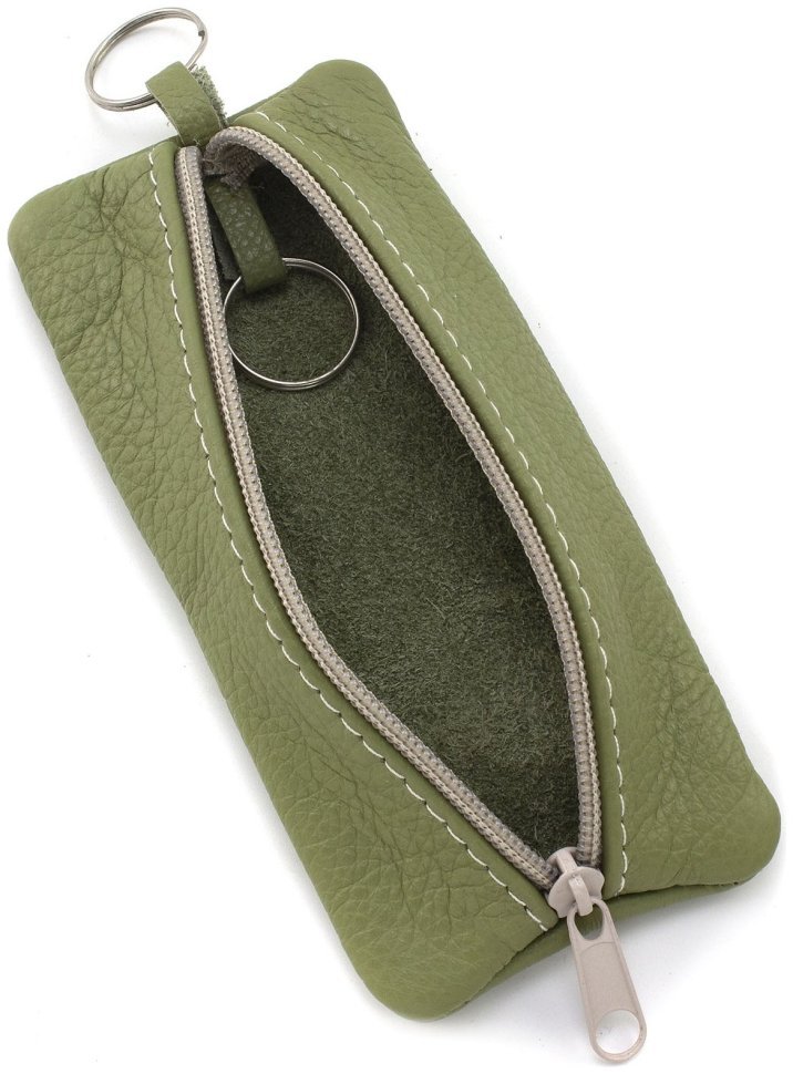 Довга світло-зелена жіноча ключниця із натуральної шкіри на блискавці ST Leather 70831