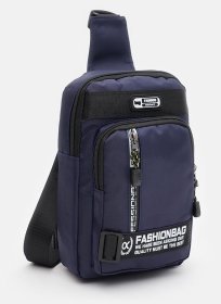 Текстильная мужская сумка-слинг синего цвета с принтом Monsen 71531