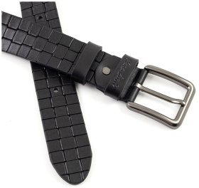 Универсальный ремень из натуральной итальянской кожи с тиснением квдаратов Gherardini 40843 (черный)