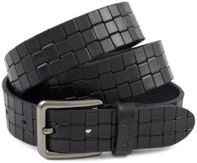 Универсальный ремень из натуральной итальянской кожи с тиснением квдаратов Gherardini 40843 (черный)