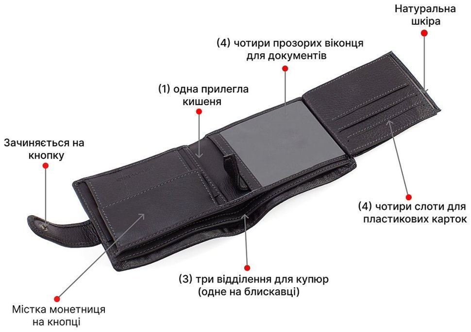 Чоловічий горизонтальний портмоне з натуральної шкіри із блоком під документи Marco Coverna (18090) modnotak фото №4