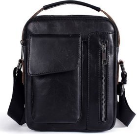 Шкіряна чоловіча сумка планшет чорного кольору VINTAGE STYLE (14708)