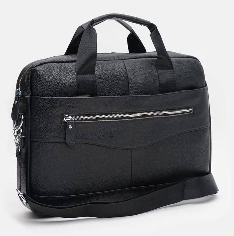 Мужская деловая сумка из фактурной кожи черного цвета для ноутбука и документов Keizer 72431