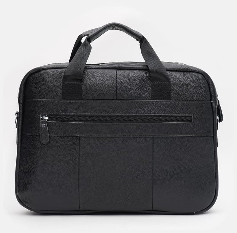 Чоловіча ділова сумка із фактурної шкіри чорного кольору для ноутбука та документів Keizer 72431