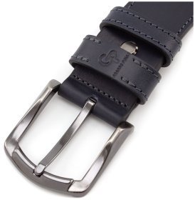 Качественный ремень из итальянской кожи синего цвета Grande Pelle (43233)