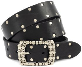 Шкіряний італійський ремінь із заклепками Gherardini 40837 чорний