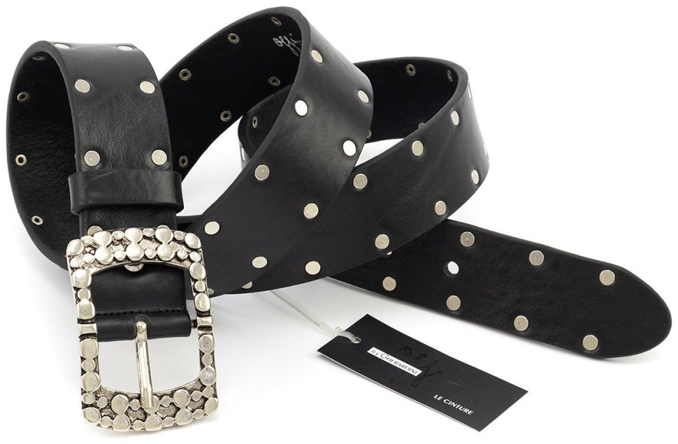 Шкіряний італійський ремінь із заклепками Gherardini 40837 чорний modnotak фото №4