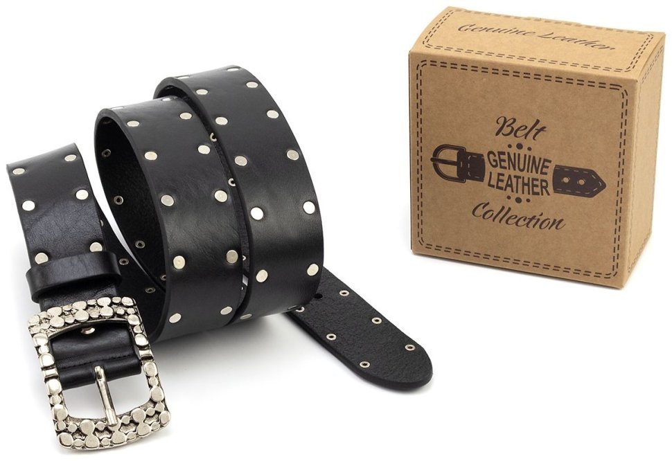Шкіряний італійський ремінь із заклепками Gherardini 40837 чорний modnotak фото №5