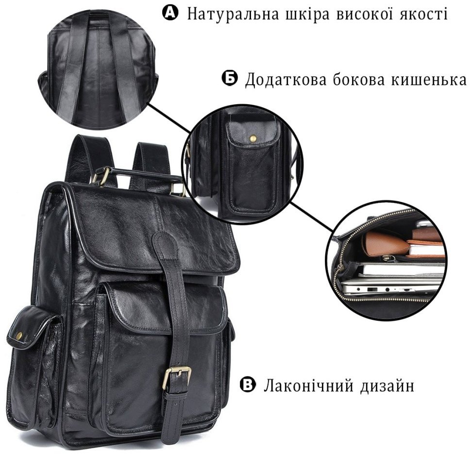 Місткий функціональний рюкзак чорного кольору VINTAGE STYLE (14967) фото №12 Місткий функціональний рюкзак чорного кольору VINTAGE STYLE (14967) modnotak фото №12