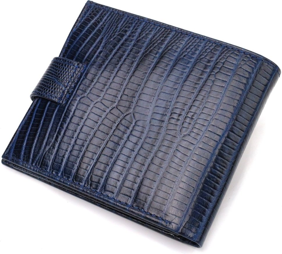 Мужское портмоне горизонтального формата из натуральной синей кожи с тиснением CANPELLINI (2421767)
